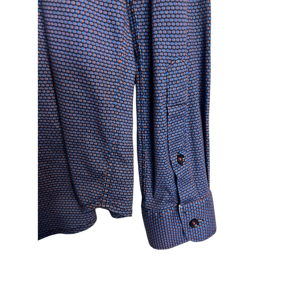Butter Cloth Sz L Shirt Blue Geometric Circle Pattern Button Up Flip Cuff - Picture 7 of 10